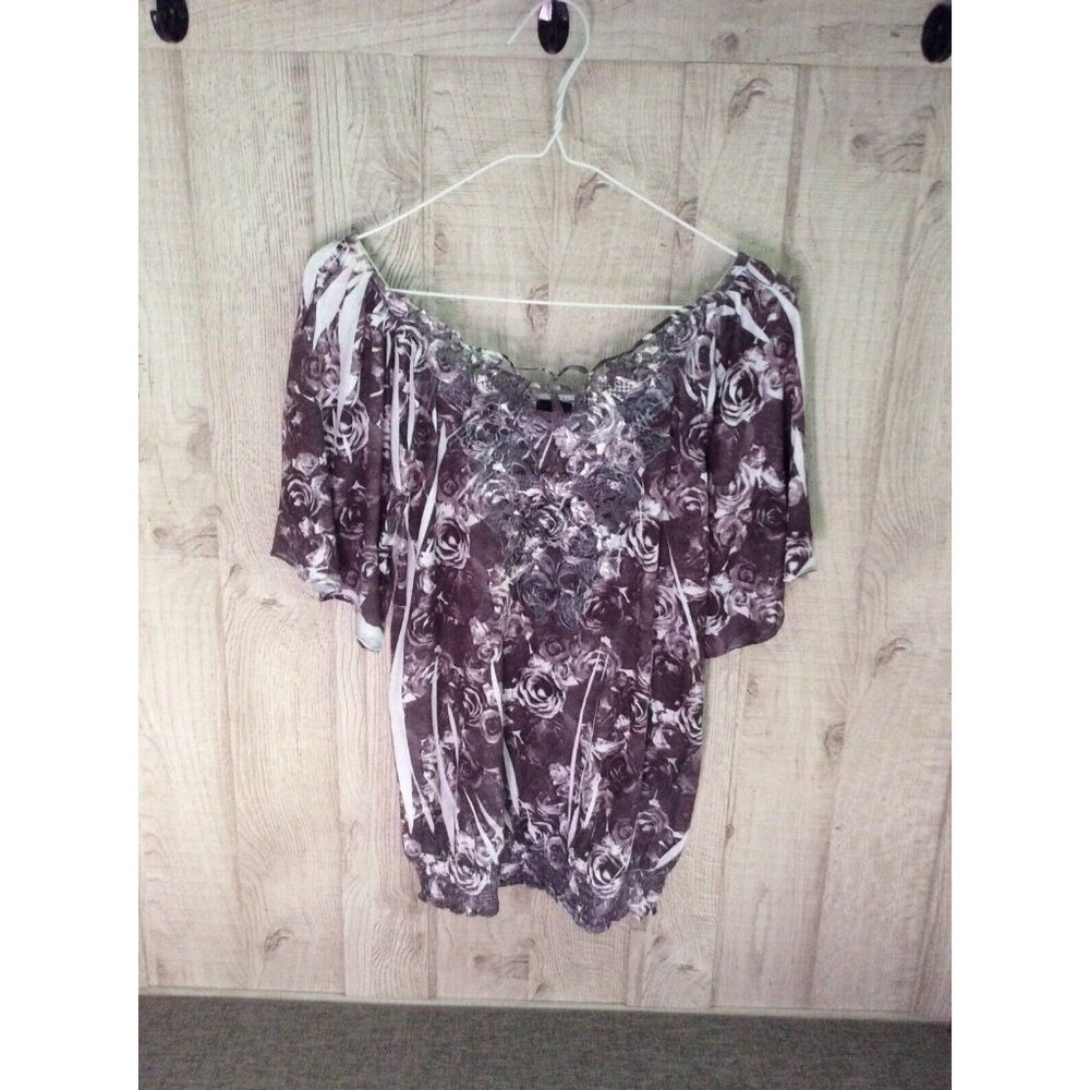 Simply Irresistible Brown White Floral Womens Shirt Size M Cottagecore Artsy - Picture 2 of 6